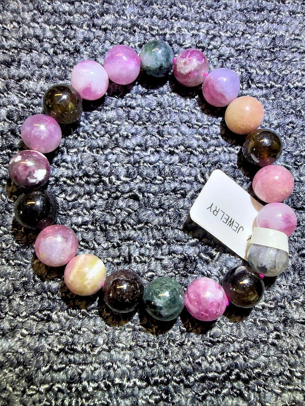 Tourmaline Beaded Bracelet in Pink & Black natural crystal
